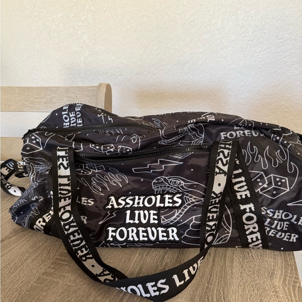 Assholes Live Forever- Black duffle emotional baggage